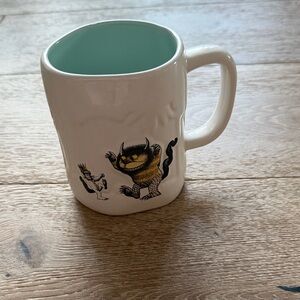 Rae Dunn White Mug with Blue Interior and Monster Design